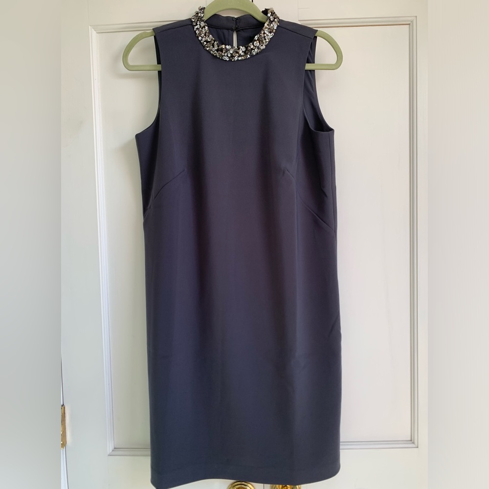 NWT. Ann Taylor evening dress Grey with rhinestone collar.